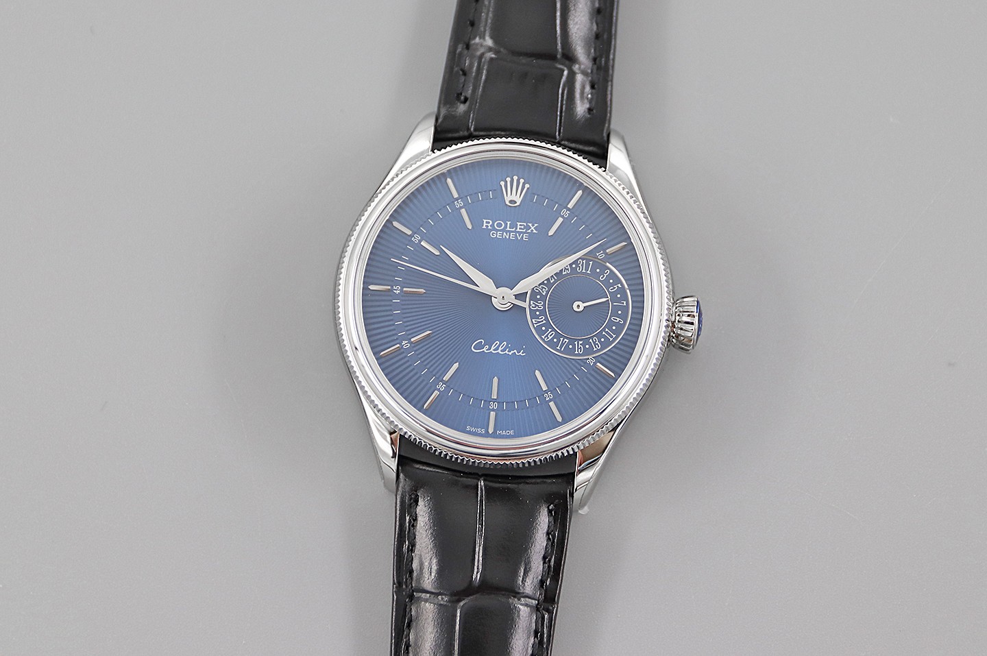 Rolex Cellini Date 50519 Blue Dial Blue Leather Strap 39MM Mens Replica Watch